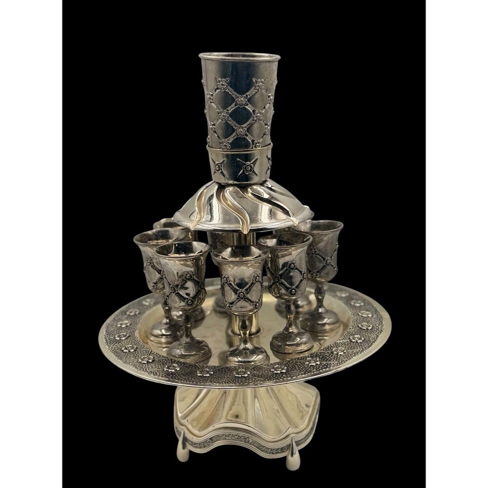 Legacy Judaica Kiddush Wine Fountain Pewter 8Cup Communion Passover Shabbat READ